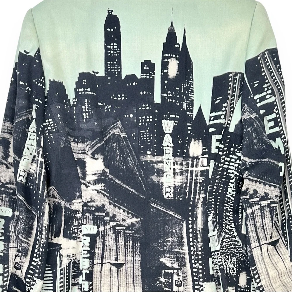 [sold] Vintage Escada Mint Green & Black Skyline Wool Blazer Jacket - Picture 3 of 9